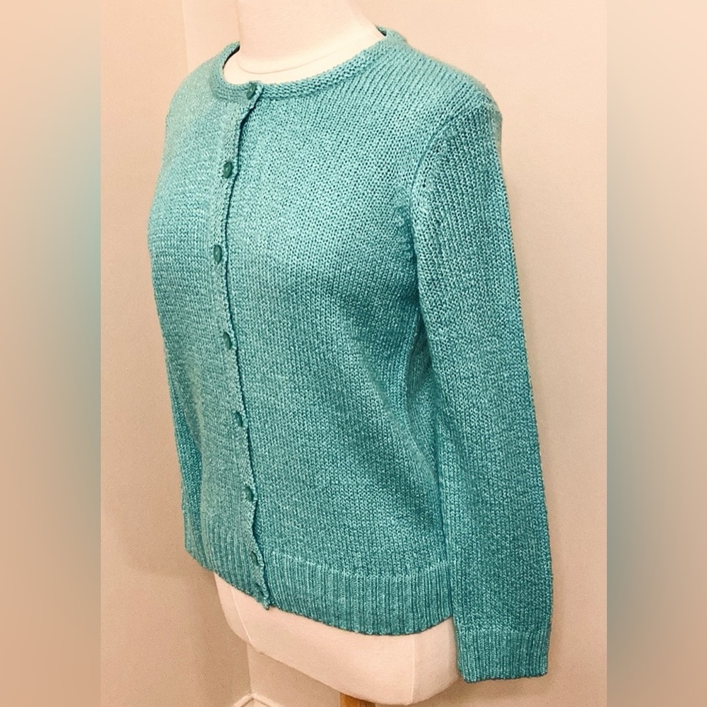 Haymaker Vintage Caribbean Blue Button Down Long Sleeve Knit Cardigan Sweater M - Picture 4 of 9